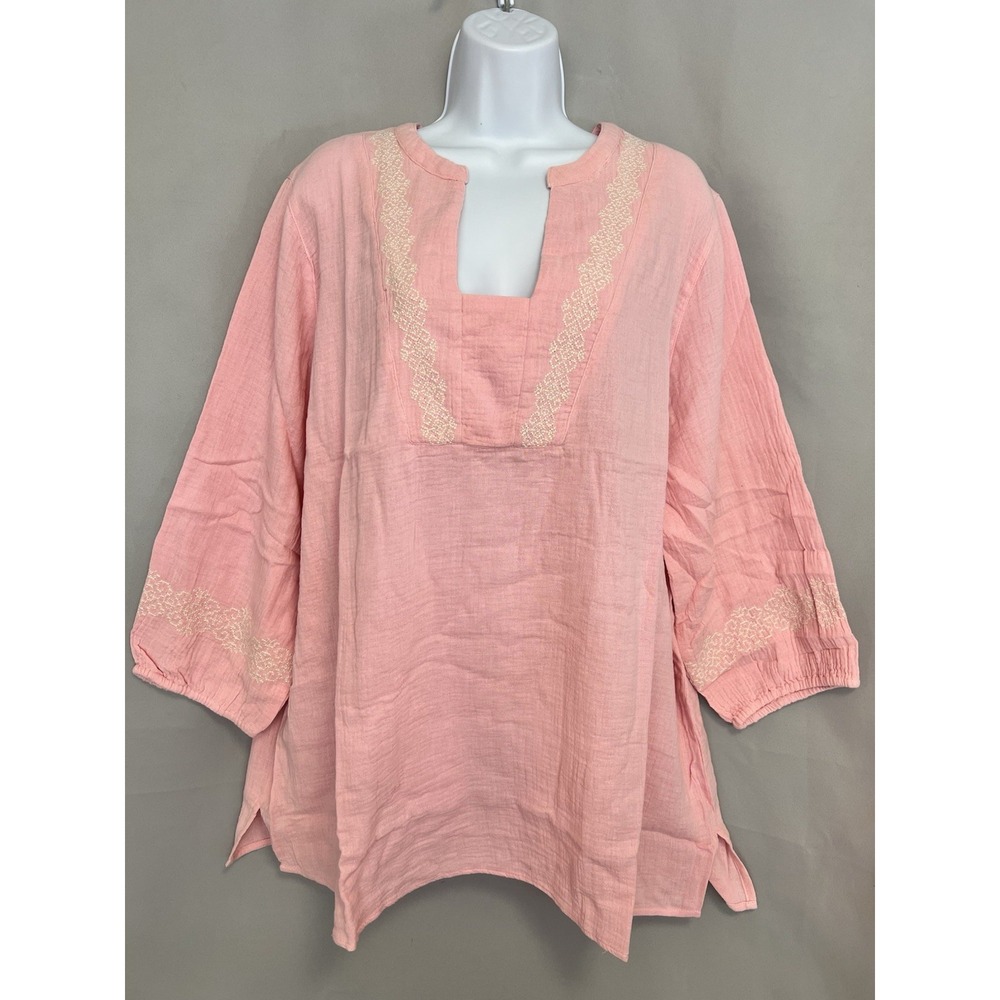 National Women's Pink Embroidered Tunic 100% Cotton Sz 2X New